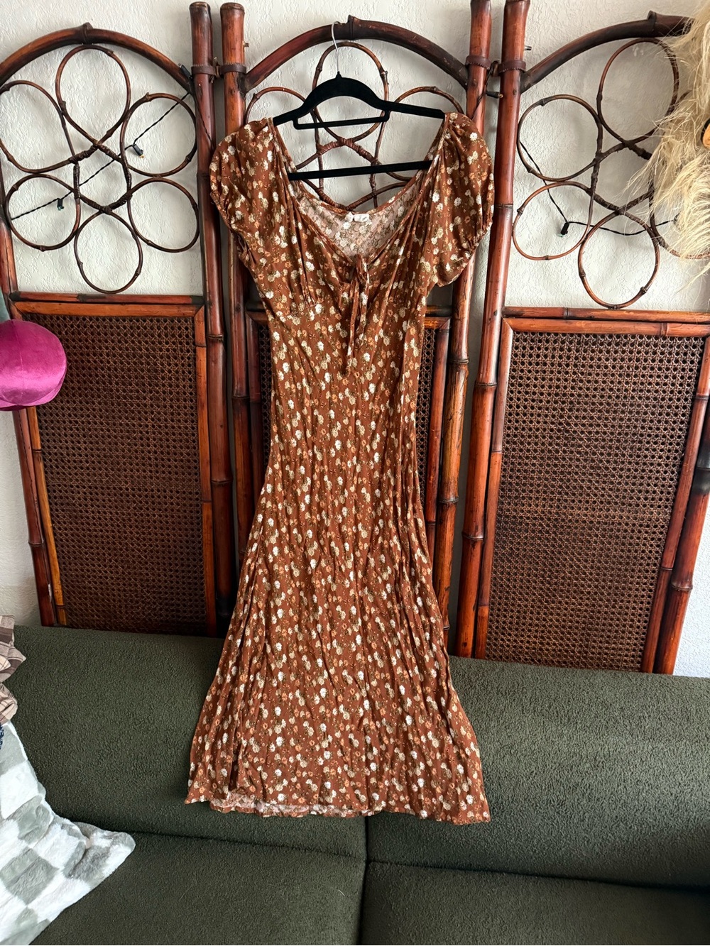 Sky and Sparrow Brown Floral Maxi Dress with Cream Accents